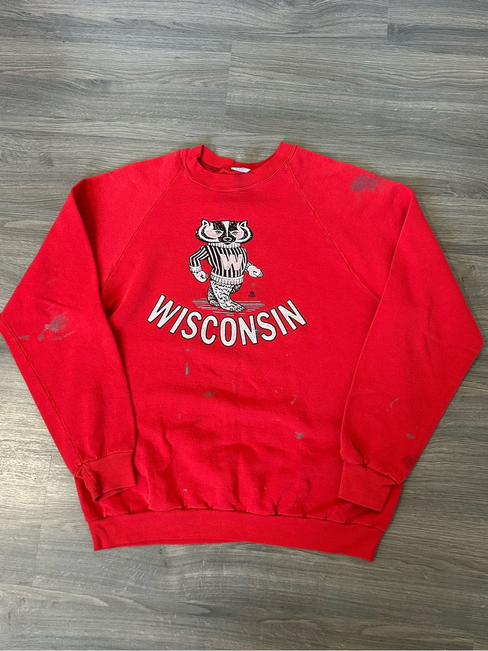 Vintage Wisconsin Badgers Red Crewneck Sweatshirt Front Back Graphic Made in USA